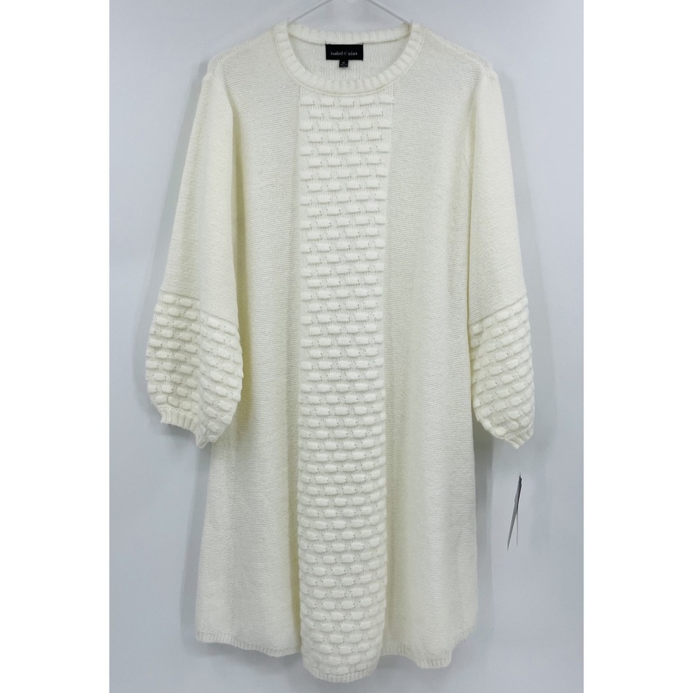 NWT Isabel and Nina Ivory Textured Sweater Dress Size XL Balloon Sleeve